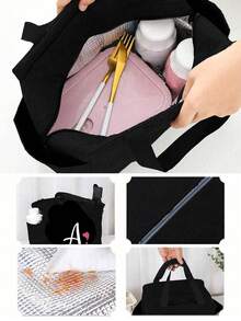 Insulating Lunch Bag, Letter Print Women Cooler Handbags Student Thermal Lunch Bags, For Work Canvas Food Tote Bag, High-Capacity Thermal Bag, For Women Insulated Refrigerated Lunch Box Bag, Picnic Bag, Fridge Bag Name Initials Letter Pattern Cooler Lunch Box ,Ice Pack Food Storage Bag For Traveling Portable Waterproof Bag Insulated Lunch Bag Lunchbox