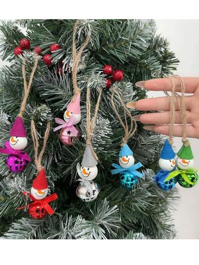 Campanelle natalizie colorate, pupazzo di neve con fiocco, ornamenti per albero di Natale a forma di campanella cartoni animati, decorazione per albero di Natale a forma di campanella e pupazzo di neve, decorazione fai-da-te per feste, ornamenti a forma di campanella per decorazioni natalizie