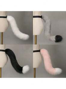 1 件万圣节猫尾巴服装，可爱狐狸毛绒尾巴，适合角色扮演猫女孩，亡灵节、生日派对、节日动漫角色配饰 - 彩色 - 查看 2