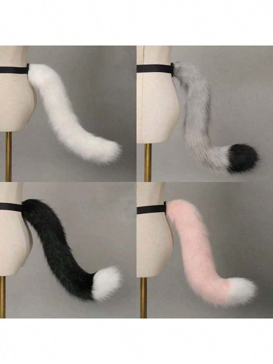 1 件万圣节猫尾巴服装，可爱狐狸毛绒尾巴，适合角色扮演猫女孩，亡灵节、生日派对、节日动漫角色配饰