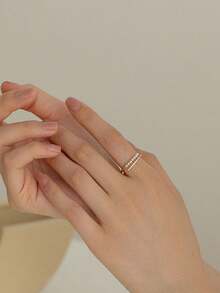 1pc Fashionable Minimalist Faux Pearl & Rhinestone Openable Metal Ring, Suitable For Women's Daily And Holiday Wear - Gold - View 5