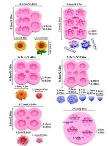 1 peça de molde de silicone líquido rosa, girassol, margarida, mini molde de resina em formato de coração, adequado para fazer acessórios de cabelo, capas de celular, acessórios decorativos em vários materiais - Rosa - Ver 3
