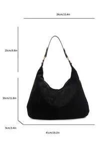 Túi xách nữ tối giản thời trang - Túi đeo vai rộng rãi với khóa kéo an toàn, nhẹ và đa năng, phụ kiện thời trang thiết yếu cho mùa thu/đông. Túi tote giả da lộn phong cách retro dung tích lớn mới, có sẵn màu đen/đỏ tía/nâu cà phê. - màu đen - Xem 10