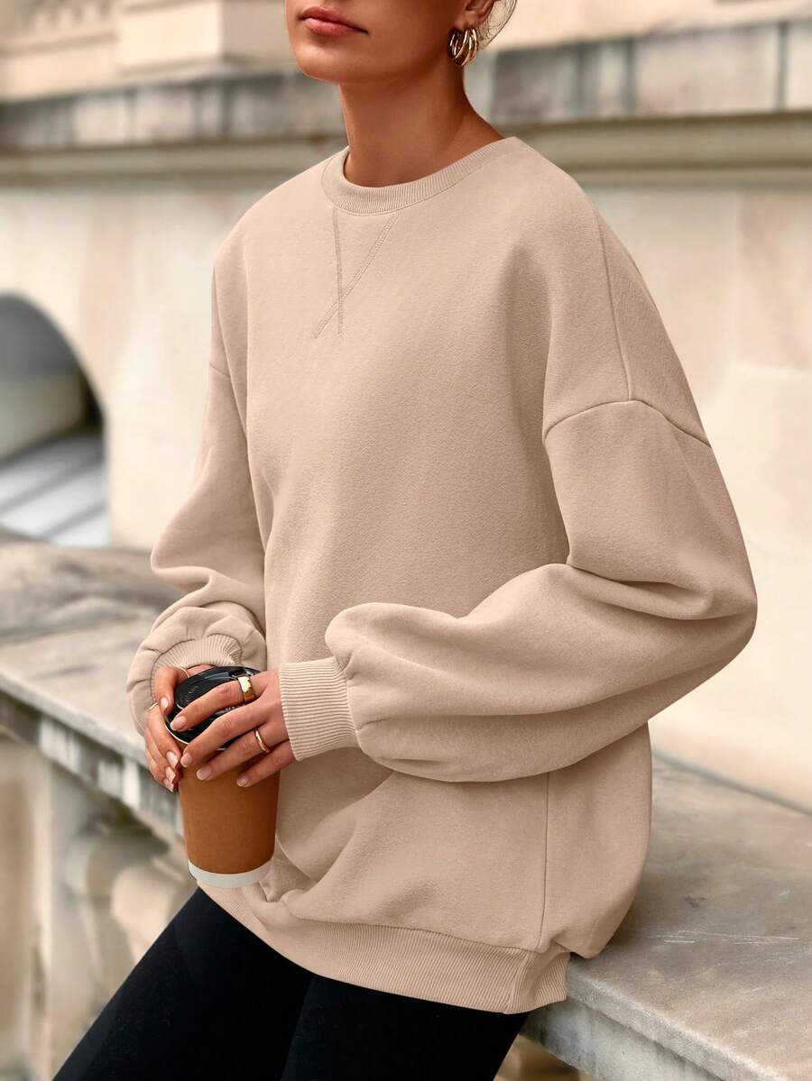 Women Crewneck Sweatshirt For Oversized Long Sleeve Pullover Tops Winter Fall Outfits   Clothing - Màu Khaki - Xem 1