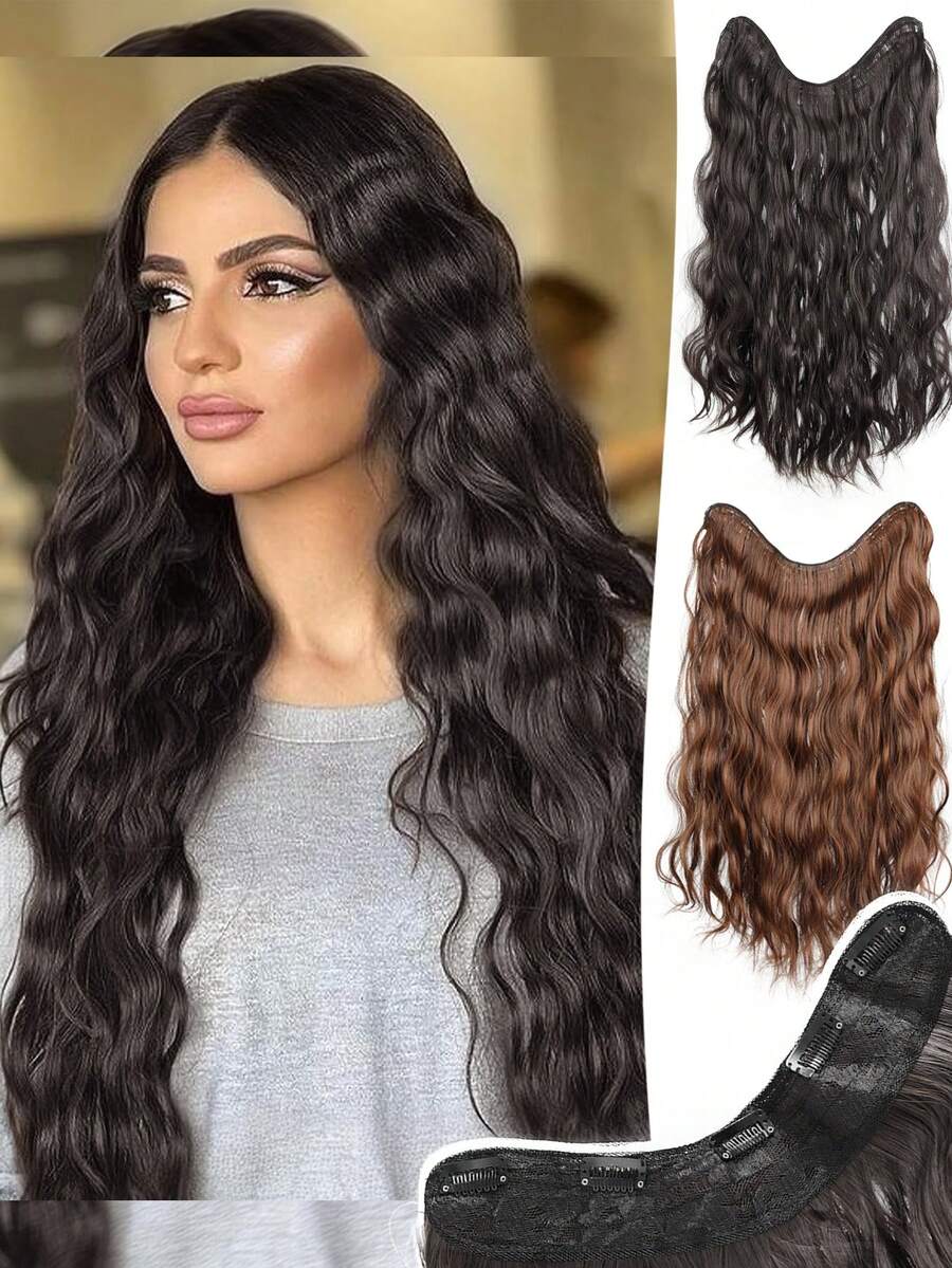 20 Inch Water Wave Hair Extension Wig 5 BB Clip Style Fluffy Curly Hair Extension Wig Synthetic Heat-Resistant Fiber Suitable For Women's Daily Holiday Wear