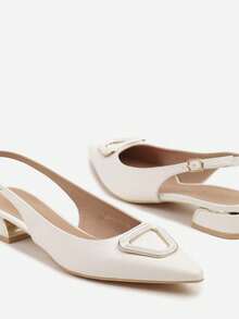 Elegant Pointed Slingbacks With Geometric Detail - Women's Summer Formal Shoes - White - View 6