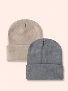 Set de 4 gorros de punto de unicolor, sombreros para niños y niñas, gorros calientitos para bebés para usar en exteriores, otoño/invierno - Multicolor - Ver 77