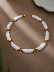 1pc Fashionable New Simple Creative Versatile Personalized Metal Cylinder Drip Oil Splice European And American Style Choker Necklace - White - View 2