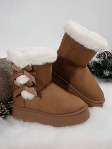 2025 Winter New Women's Thick Sole High-Top Snow Boots, Bowknot Elegant Style, Thermal Lined, Casual Ribbon Snow Boots