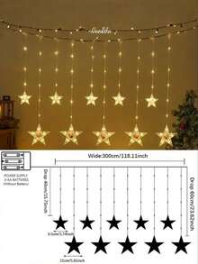 1 pièce Rideau lumineux en forme d'étoile de Noël, guirlande lumineuse à LED - étoile suspendue, options blanc chaud et multicolore, guirlandes de fées sans fil, alimentées par batterie pour intérieur/extérieur, lampe suspendue, convient pour fenêtres, cheminée, décoration de fête, décoration de Noël, pièces, décoration de salon, décoration de Noël, décoration de pièce, hiver