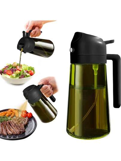 16 Oz/470 Ml Light-Blocking Dark Oil Sprayer, Ideal For Cooking, 2-In-1 Kitchen Olive Oil Dispenser Bottle, Premium Dark Green Glass Oil Bottle, Oil Sprayer, Kitchen Oil Dispenser, Spray Bottle, Barbecue Essential, Modern Kitchenware, Durable Kitchenware, Suitable For Air Fryers, Barbecues