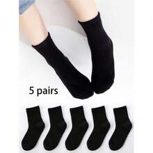 5 đôi tất thun đen dài đến giữa bắp chân cho trẻ em, tất thể thao thoáng khí, thấm mồ hôi - màu đen - Xem 4