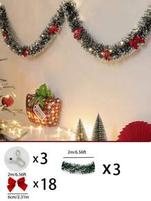 2m/6.5ft Christmas Wreath String Lights, With 20 LED Lights And 6 Bows, For Home, Garden, Bedroom, Party, Indoor/Outdoor Decoration