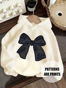 Women's Casual Bow Decor Sweatshirt, Winter Clothes For Women Hoodie, Women's Long Sleeve Pocket Drawstring Hoodie