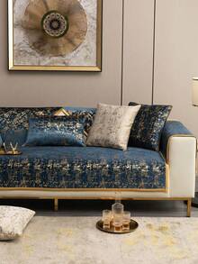 1pc Chenille Sofa Cover, All Season Universal Sofa Slipcover, Pillow Back Cover, Sofa Protector, Suitable For Bedroom, Office, Living Room, Home Decor - Blue - View 9