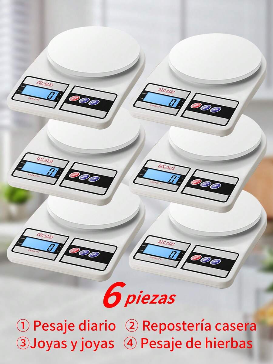 6 piezas Mini Bascula Digital Gramera Cocina Reposteria Portatil Precision,báscula para alimentos con onzas/gramos,Material medicinal y alimentos, báscula de medición para hornear,Ideal para preparar comidas, cocinar y hornear(Gramera pesa desde 1 gramo hasta 10 kilos)