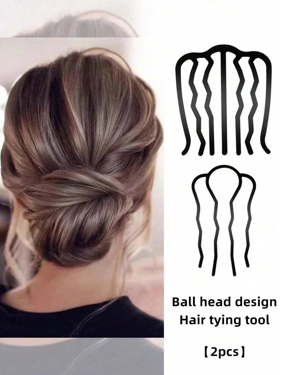 2pcs/Set Hair Side Comb, Twist Hair Clip, Non-Slip Clip, Bun Maker, Elegant Minimalist Metal Hair Clip Set - Slouchy Bun Maker Hair Accessories, Ladies Solid Color U-Shaped Hair Clips, Multi-Function Hair Comb Clip, Easy Updo Hairstyle