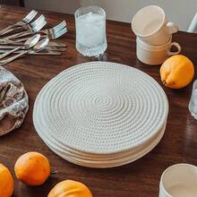 4pcs/1pc White Woven Rope Placemats, Coffee Table Decor Coasters, Farmhouse Drink Table Coasters, Simple Home Decor Woven Placemats, Non-Slip Heat Resistant, Perfect For Your Dining Table Decor Set - White - View 1