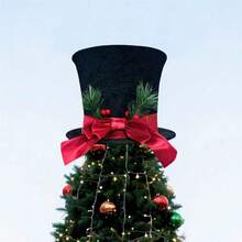 Christmas Tree Topper Hat Decorative Bow Top Hat Christmas Tree Decoration For Holiday Home Decor - Black - View 1