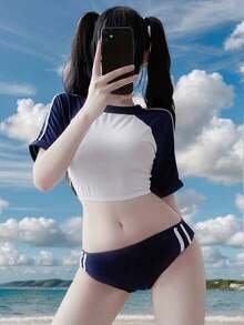 1set (Top*1 + Shorts*1) Sailor Costume Cute Playful Innocent Super Short Fitness Leotard Gift, Party Dress