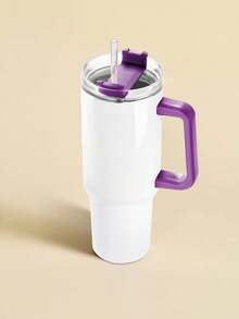 40 Oz Tumbler With Handle And Straw, 100% Leakproof Insulated Tumbler With Lid And Flexible SoftSip Straw, Cup Holder Friendly Insulated Stainless Steel Travel Mug For Iced Coffee, Tea, Hot And Cold Drink - Tay cầm màu trắng + tím - Xem 8