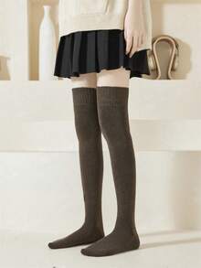 2 pares de calcetines por encima de la rodilla de unicolor para mujer, forrados de forro polar para otoño e invierno - Tela suave y cálida, cómoda y elástica, calcetines casuales para uso diario, fiestas de Halloween y atuendos para clima frío. El regalo perfecto para un amante o pareja significativa en el Día de San Valentín.