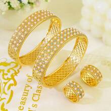 24K Gold Plated Luxury Dubai Style Bangle & Ring Set, Islamic Saudi Arabia Design Jewelry For Women, Wedding Party - Bracelet Ring Set - View 10