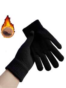 2/1pair Unisex Winter Warm Cold-Proof Fleece Knitted Hand Warmers Black Gloves Full Finger Knitted Gloves Women Men Thicken Warm Outdoor Cycling Gloves - Multicolor - View 7