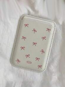 1pc Korean Ins Niche Girly Bow Leather Magnetic Wireless Charging Magsafe Card Holder Case