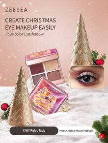 Zeesea لوحة ظلال العيون بألوان حيوانية 4 ألوان، سهلة التطبيق والمزج، صبغة طويلة الأمد - X07 سيدة ريترو - مشاهدة 6