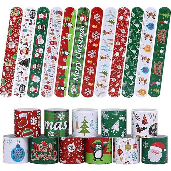 1/5/10/20/30/72 Stück Weihnachts-Slap-Armbänder als Partyfavors, Spielzeug für Kinder, Weihnachtsparty Favors, Weihnachtsstrumpf Füllungen, Geschenke, Geburtstagsgeschenke, zufällige Stile und Farben