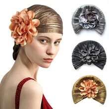 1 chiếc Mũ trùm đầu họa tiết hoa lớn xếp ly mạ vàng dành cho nữ, Mũ chăm sóc tóc, Mũ cưới - Nhiều màu - Xem 9