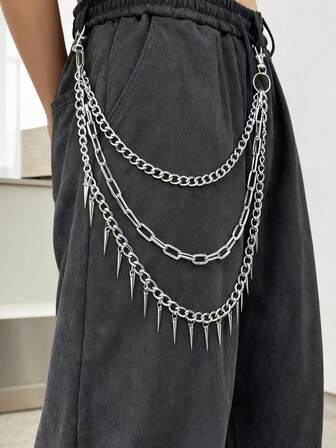 1pc Fashionable Punk Metal Minimalist Rivet Multi-Layer Waist Chain, Suitable For Party, Music Festival, Bar, Masquerade Ball, Gift
