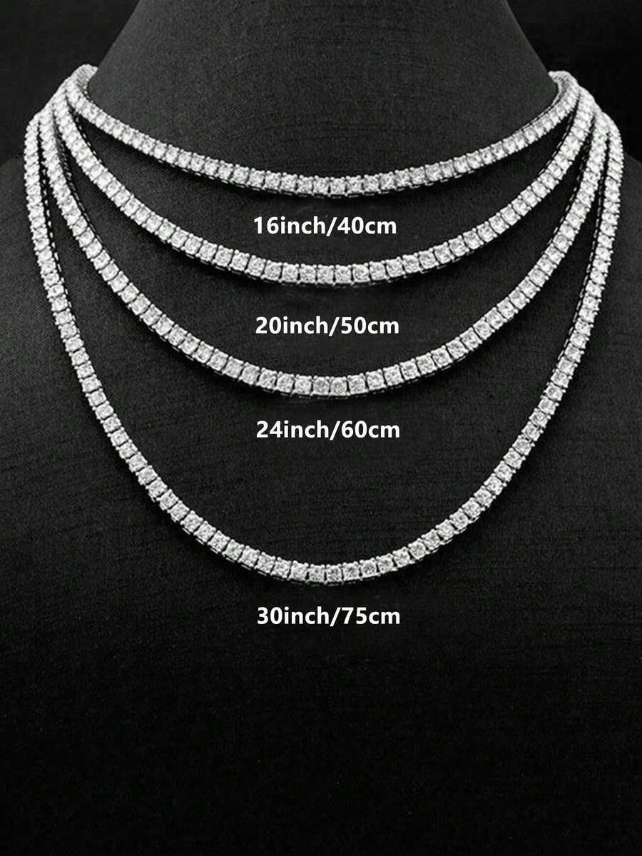 1件男士时尚夸张嘻哈项链，深受名人喜爱 - 單排鑽 - 查看 1