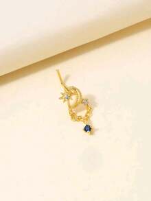 1个L型20G月亮星星金色鼻钉，带流苏，锆石鼻骨环鼻部穿孔饰品，适合女性，情人节、母亲节礼物 - 金色 - 查看 3