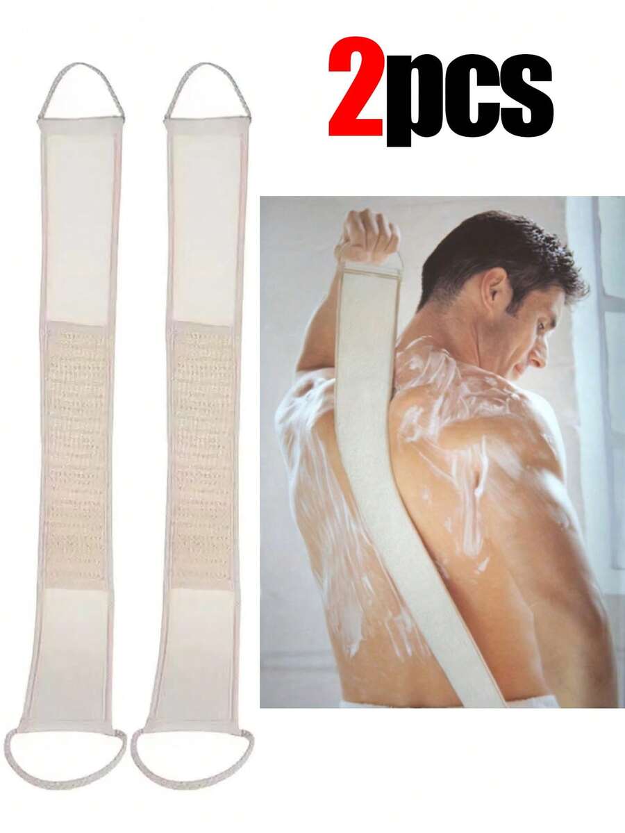 2/1pc Natural Long Back Scrubber, Deep Cleansing Exfoliating With Pull Rope Massage Scrub Towel, Lather Cleaning Skin Back Scrub Towel