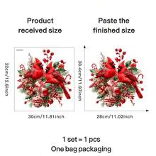 Pegatinas de ventana con diseño de pájaros cardenales navideños, calcomanías de pájaros rojos con diseño de acebo y bayas, para decoración de sala de estar, dormitorio, baño, refrigerador, inodoro, autoadhesivas, removibles, formas asimétricas, suministros para fiestas de Navidad