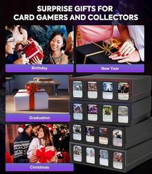 Caja de Cartas MTG Con Ventanas de Exhibición, MTG Deck Box con Capacidad para Más de 3200 Tarjetas, Con 24 Divisores de Colores, 4 Particiones Móviles Para Cartas de Juegos Mágicos(Negro&Púrpura) - Negro y Púrpura - Ver 7