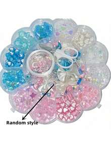 13格收纳盒，蓝色和粉色亚克力花珠，心形珠子，小剪刀，线——用于制作手链、项链和戒指 - 彩色 - 查看 7