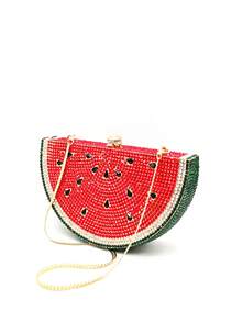 Blingbling 西瓜形水晶手包全金属水钻晚宴包水果设计师钱包手提包适合新娘婚礼派对和舞会活动，适合送给她的圣诞礼物 - 紅色 - 查看 2