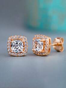 1 Pair Fashion 925 Sterling Silver Cubic Zirconia Stud Earrings Wedding Anniversary Ear Jewelry For Women Gift Fine Jewelry