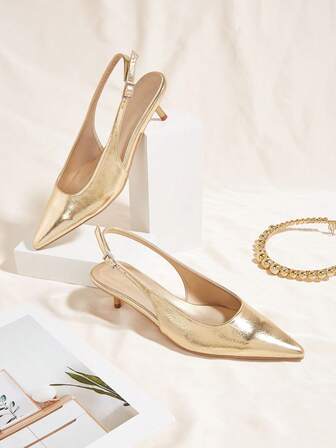 女式新款亮面纹理时尚镂空后带尖头高跟鞋