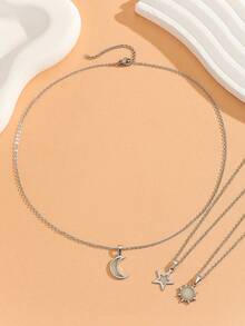 ATLVXJL Set de 6 piezas con pulsera luminosa con sol, luna y estrella y collar con colgante de sol, luna y estrella que brillan en la oscuridad con cadena de acero inoxidable, accesorios casuales adecuados para uso diario y como regalo para amigas y familiares