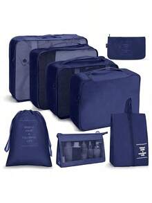 8 pièces Boîtes organisatrices de bagage de voyage, comprenant des sacs de rangement compressés pour chaussures, des sacs pour vêtements et sous-vêtements, un ensemble de cubes d'emballage pour valise