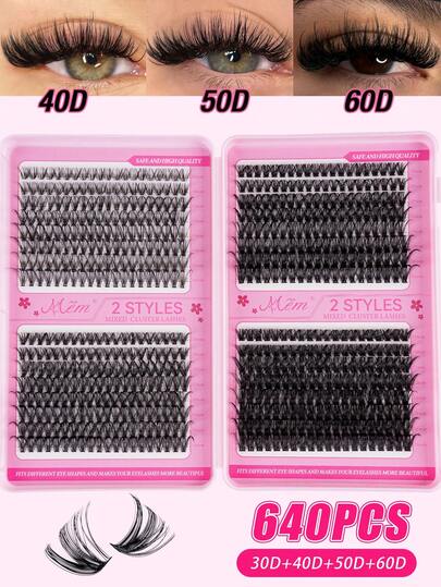 640/320PCS Individual EyeLashes ,10D+20D+30D+40D/30D+40D+50D+60D/50D+60D+80D+100D DIY Lashes Cluster 10-16mm D Curl Eyelash With Lash For Self Application At Home,Music Festivals, Daily Outings