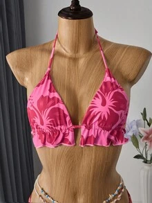 Bellisia 夏季海滩花卉印花比基尼套装吊带胸罩和低腰下装和沙滩裙 3 件套泳衣 - 彩色 - 查看 4