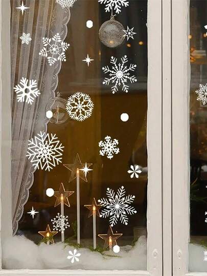 82 pezzi/42 pezzi Adesivi natalizi a forma di fiocco di neve per finestre, decorazioni bianche per finestre natalizie, decorazioni per feste natalizie a tema "Inverno Incantato", adesivi natalizi per finestre, adatti per decorazioni esterne per festival, decorazioni per finestre interne, forniture per decorazioni natalizie per la casa. (Alcuni modelli vengono spediti casualmente)