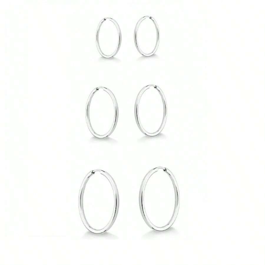 Fine Hoop Earrings - Plateado - Ver 1