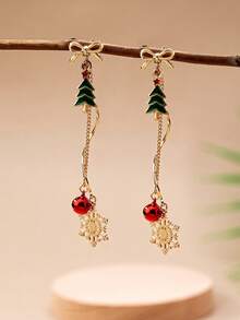 )1 对珐琅圣诞树雪花吊坠耳环，2025 年冬季节日圣诞耳环珠宝礼物，适合女性，圣诞节吊坠耳环配铃铛 - 聖誕樹雪花耳環 - 查看 4