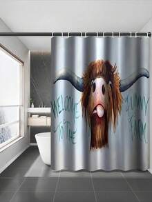 Set de baie cu imprimeu amuzant de vacă 1/4 buc, set decorativ pentru baie, perdea de duș impermeabilă cu cârlige, covoraș antiderapant, husă pentru scaun de toaletă și covoraș în formă de U, separator pentru cadă, accesorii pentru baie, decor pentru casă, set de duș cu perdea pentru fereastră pentru baie, decor pentru baie, decor de Crăciun